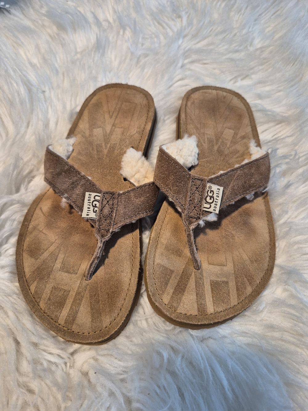 UGG Women’s Chestnut Suede Shearling Thong Sandals